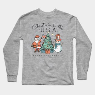 Merry Christmas in the USA, Vintage Snowman, American Santa Long Sleeve T-Shirt